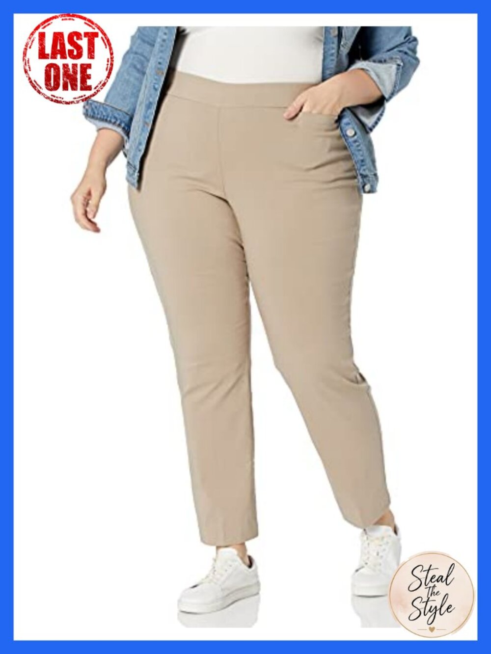 Plus Size Pull On Dress Pants 4 Pockets Straight Leg Stretchy Work Slacks